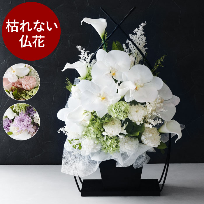 【あす楽＆日付指定可】 プリザーブドフラワー お供え 花 造花 仏花 おしゃれ 『 お供え花 かご 胡蝶蘭 』 カーネーション お悔やみ 贈り物 供花 枯れない花 命日 法事 法要 四十九日 49日 三回忌 喪中見舞い 御仏前 一周忌 お供え物 プリザ お盆 新盆 初盆 お彼岸