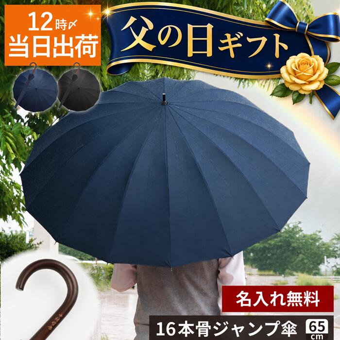 父の日 ギフト 傘 メンズ プレゼント 大きい 丈夫 名入れ 5000円 即日出荷 即日 【 傘骨 16本 ワンタッチ 雨傘 65cm …