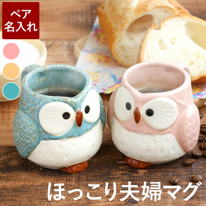 結婚記念日 プレゼント 両親 マグカップ 名入れ 送料無料 【 美濃焼 パステル ふくろう ペア セット 】 名前入り マグ フクロウ かわいい 名入り 夫婦 ...