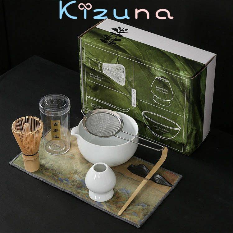 日本茶セット 7点セット 抹茶泡立て器セット 初心者茶道セット 抹茶椀 注ぎ口付き 竹製抹茶泡立て器（..