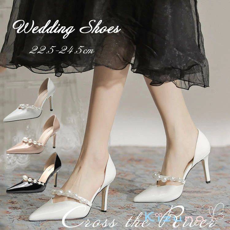 ブライダルシューズ 結婚式 パンプス 疲れない ウェディングシューズ 8cm ヒール 痛くない ホワイト ベ..