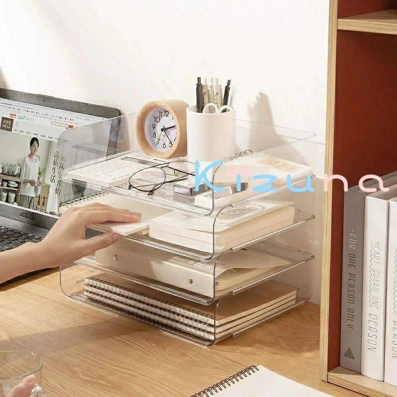 レタートレー A4 4段 透明 卓上 小物入れ クリア 書類 収納ケース トレー ファイル整理 収納 ボックス ..
