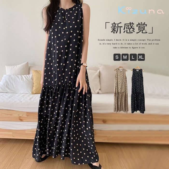 ワンピース レディース きれいめ ロング 春 夏 カジュアル 水玉 ノースリーブ ワンピ マキシワンピ ロングワンピース リゾートワンピース フレアワンピース サマードレス サンドレス フレア ロング丈 マキシ丈 ゆったり おしゃれ 涼しい ゆれゆれ 体型カバー