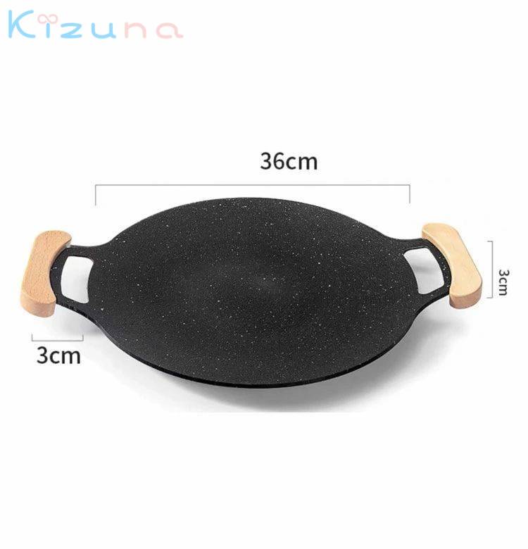 木製取っ手付き グリドル 鉄板 丸型 28cm 30cm 32cm ステーキ 焼肉 プレート BBQ バーベキュー 丸型鉄板 鉄板フライパン キャンプ 直火 焚火 IH ガスコンロ 炭火 家庭用 アウトドア キャンプ用品 登山 軽量 34cm 36cm 韓国 kizuna-shop-10014052 絆shop サンプル画像2