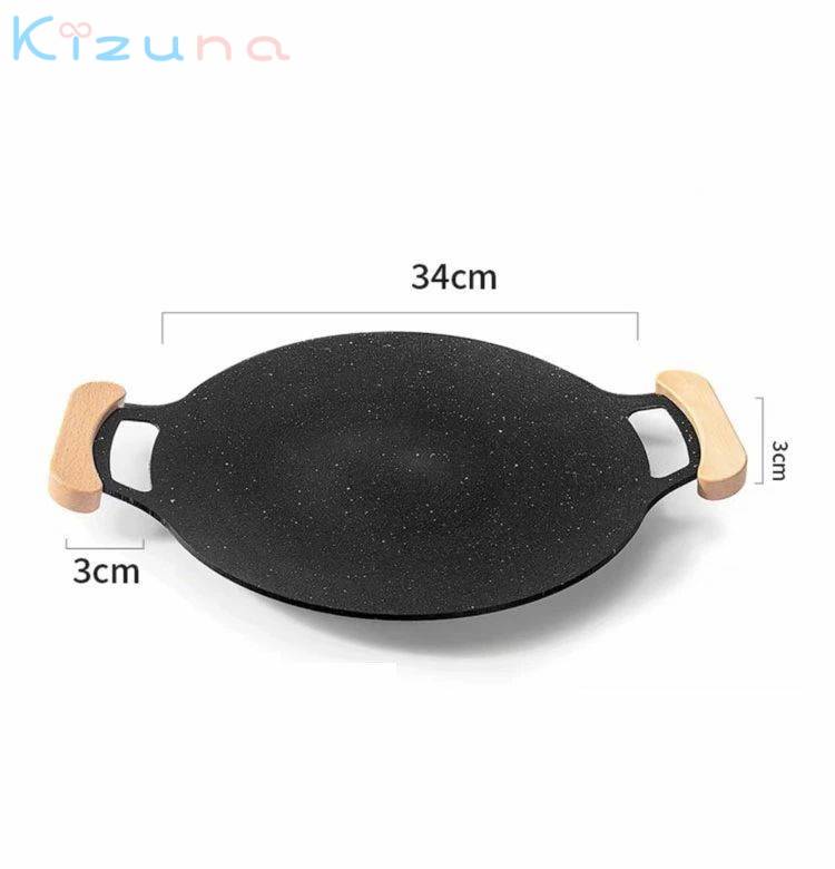 木製取っ手付き グリドル 鉄板 丸型 28cm 30cm 32cm ステーキ 焼肉 プレート BBQ バーベキュー 丸型鉄板 鉄板フライパン キャンプ 直火 焚火 IH ガスコンロ 炭火 家庭用 アウトドア キャンプ用品 登山 軽量 34cm 36cm 韓国 kizuna-shop-10014052 絆shop サンプル画像3