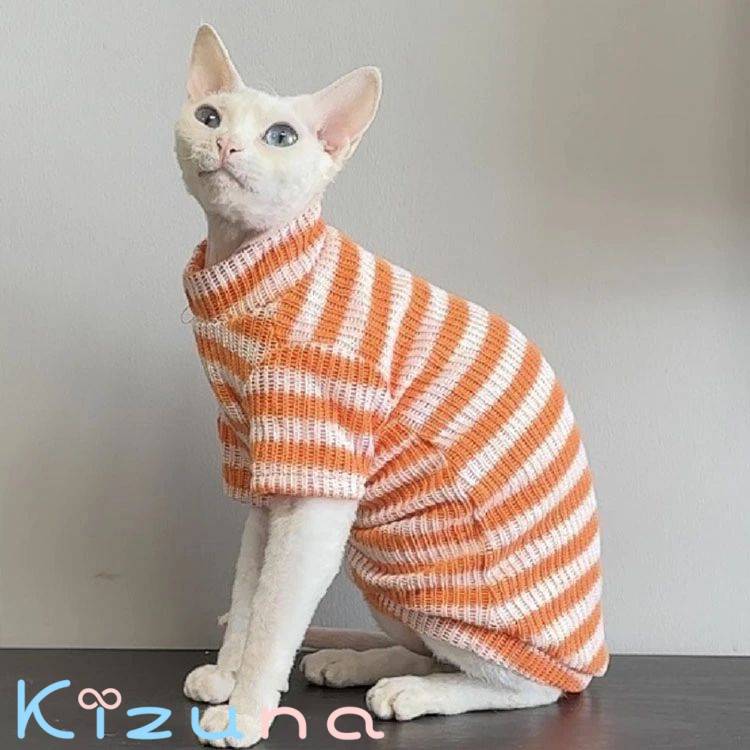 ニット セーター スフィンクス猫 デボンレックス 犬服 猫服 長袖 ストライプ キャットウェア アビシニアン 柔らかい 肌着 ペット おしゃれ パーカー 春夏秋冬 コニス無毛の猫 着脱簡単 アウトドア コーニッシュレックス ピーターボールド kizuna-shop-10034494 絆shop サンプル画像3