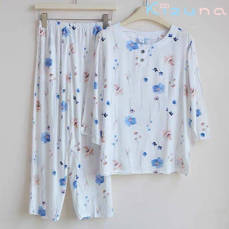 プルオーバー 長袖 シニア 服 コットン ルームウェア tシャツ 花柄 セットアップ 丸首 2点セット ロングパンツ 春 七分袖 孫 夏 トップス 薄手 部屋着 パジャマ 上下 秋 100%綿 総柄 おしゃれ 祖母 おばあちゃん 敬老の日 プレゼント ギフト レディース kizuna-shop-10014229 絆shop サンプル画像2