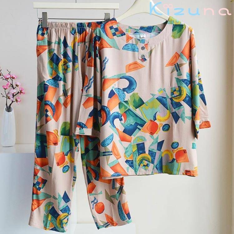 プルオーバー 長袖 シニア 服 コットン ルームウェア tシャツ 花柄 セットアップ 丸首 2点セット ロングパンツ 春 七分袖 孫 夏 トップス 薄手 部屋着 パジャマ 上下 秋 100%綿 総柄 おしゃれ 祖母 おばあちゃん 敬老の日 プレゼント ギフト レディース kizuna-shop-10014229 絆shop サンプル画像3