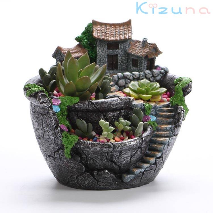植木鉢 可愛い お城 プランター DIY ガーデン フラワーポット 鉢 大サイズ 寄せ植え 鉢植え 底穴付き ハウス プランター 観葉植物 民家 園芸用 多肉植物 セダム エケベリア サボテン 別荘 クラッスラ ハオルチア カランコエ ハオルチア