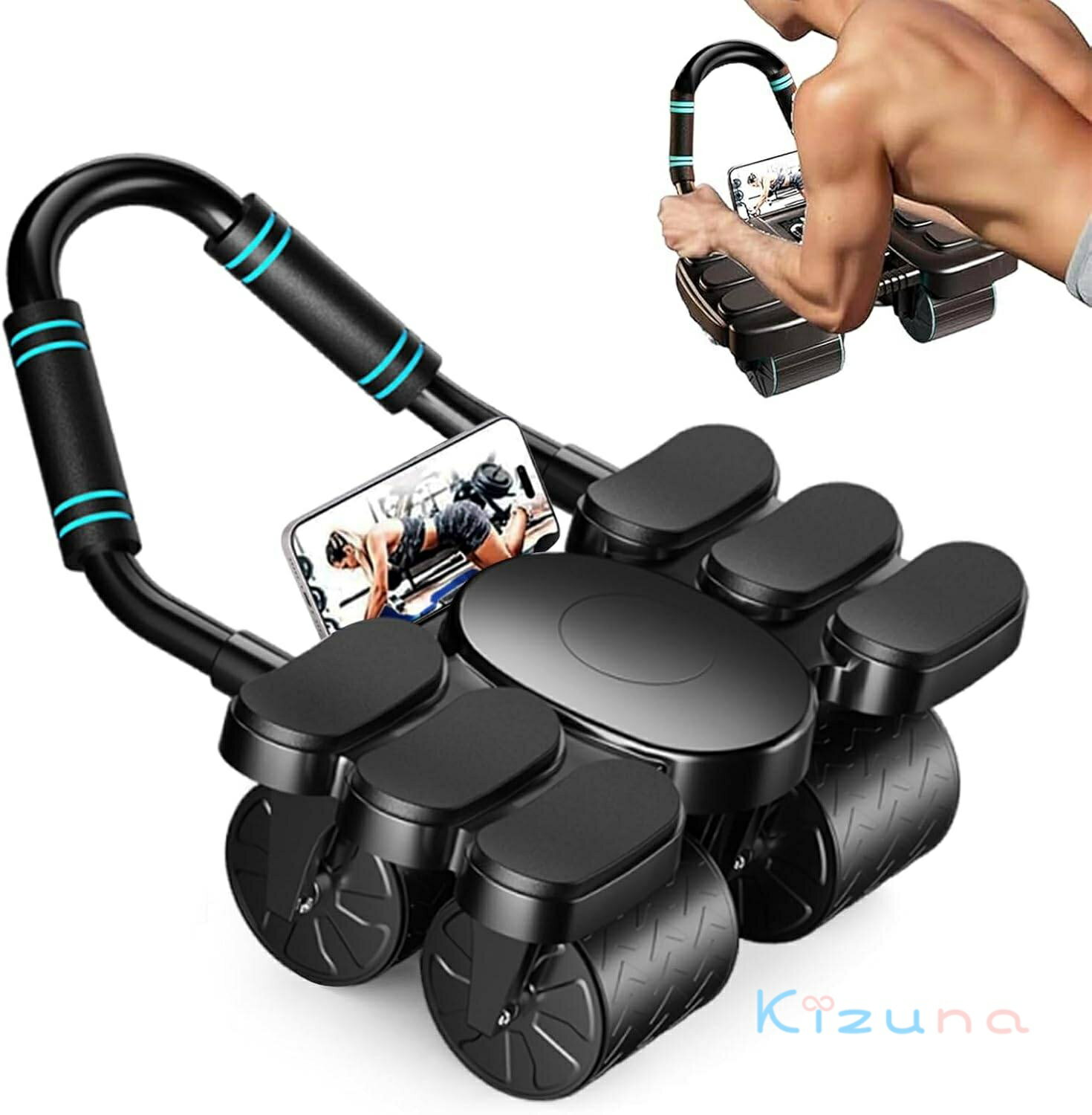 Abdominal Roller, Ab Wheel, Muscle Roller, Exercise Roller [Four-Wheel Stabilization System to Prevent Falling], Auto-Return Function, Smartphone Holder, Knee Mat Included, Home Use, Diet, Abdominal Muscle Strengthening, Core Myocardial Strength, Durable, Smooth Rotation, Indoor Training Equipment, Unisex