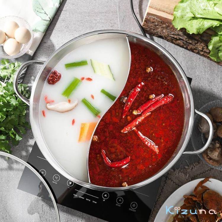 二食鍋 仕切り鍋 二色鍋 火鍋 両手鍋 仕切り付き おしどり鍋 しゃぶしゃぶ鍋 ガス火 2食鍋 卓上鍋 調理..