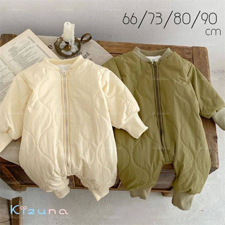 キルティング カバーオール ロンパース ジャンプスーツ 赤ちゃん ベビー 新生児 男の子 女の子 裏起毛 ..