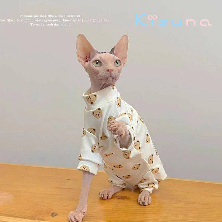 スフィンクス猫 猫服 犬服 柔らかい 肌着 ルームウェア キャットウェア 長袖 クマ柄 イヌ柄 セーター パーカー 春夏秋 コニス無毛の猫 着脱簡単 アウトドア ペット おしゃれ コーニッシュレックス デボンレックス アビシニアン kizuna-shop-10016767 絆shop サンプル画像3