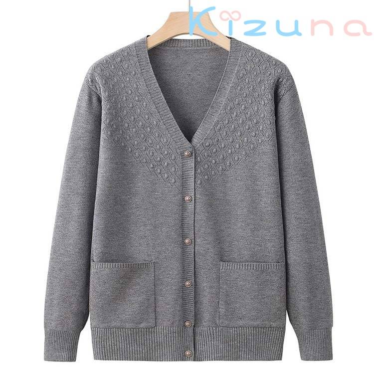 トップス おばあちゃん シニアファッション 70代 秋冬 Vネック 前開き 薄手 羽織り 春 80代 60代 カーディガン ニットカーディガン 90代 洋服 婦人 ミセス 祖母 お年寄り 高齢者 シニアファッション ゆったり ポケット付き おしゃれ 老人 施設 着やすい 敬老の日 プレゼント kizuna-shop-10014270 絆shop サンプル画像2