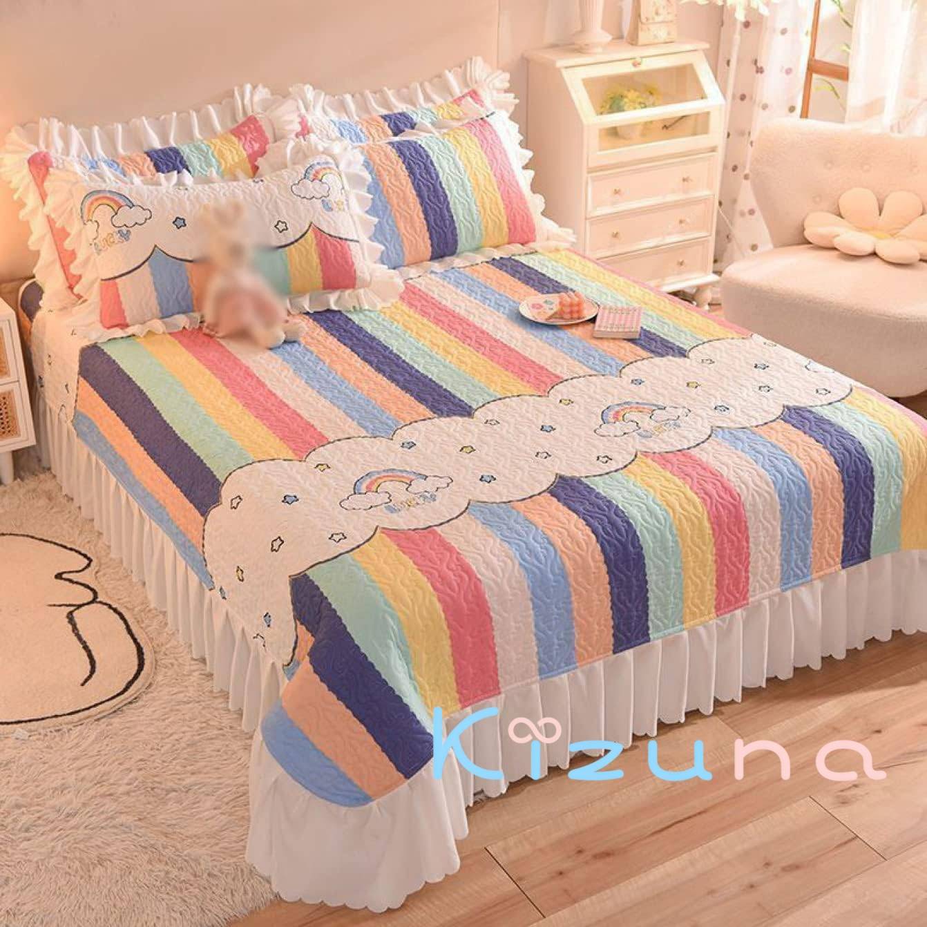 花柄 水玉柄 ベッドスカート タイプ フリル 3点セット セミダブル シングル ダブル キング 上品 260*24..