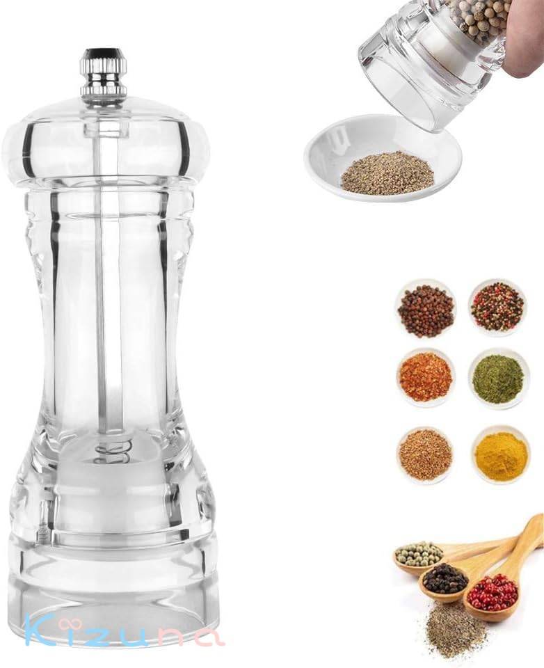 胡椒ミル ソルトミル 手動 粗さ調節簡単 スパイス用 香辛料のミル 透明 アクリル製 キッチン用品 ペッ..