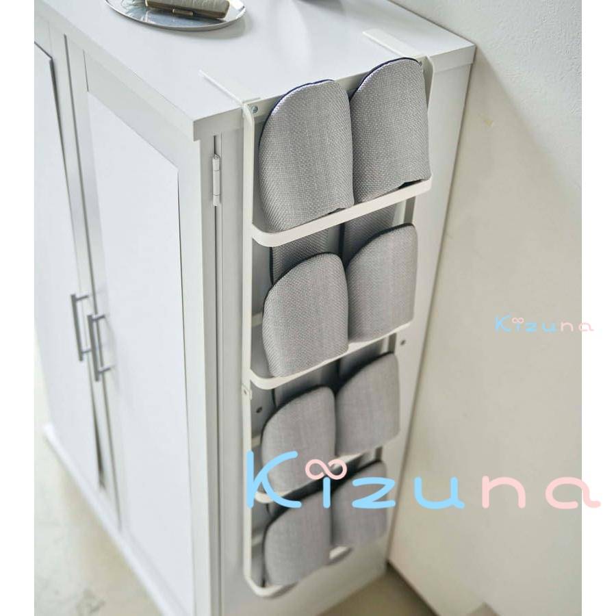 室内収納 シューズラック 玄関収納 スリッパラック 壁掛け式 4段 引っ掛け式スリッパラック フック付き..