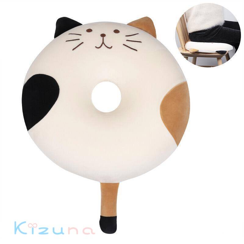 送料無料 座布団 クッション 40*40*7cm 低反発 メモリーフォーム かわいい 猫 ドーナツ型 おしゃれ フ..