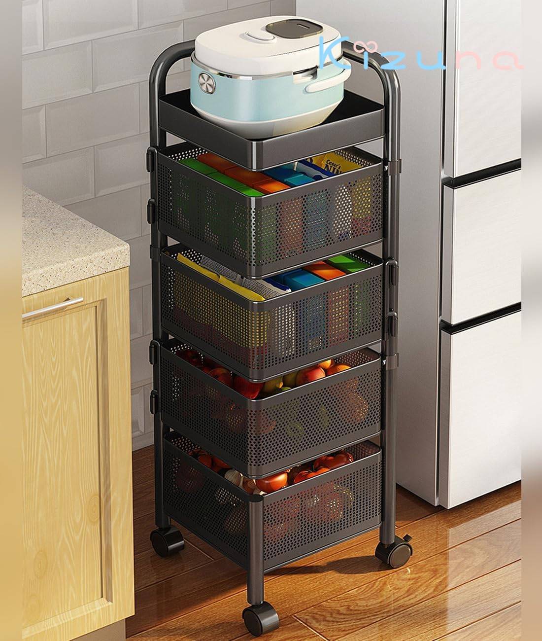 楽天絆shopキッチンワゴン 収納カート キャスター付き 4段式 天板付き 回転式 収納ワゴン 収納ラック ベビーワゴン バスケット カゴ取り外しでき 小物 調味料 ツールワゴン 可動棚式4段 組立簡単