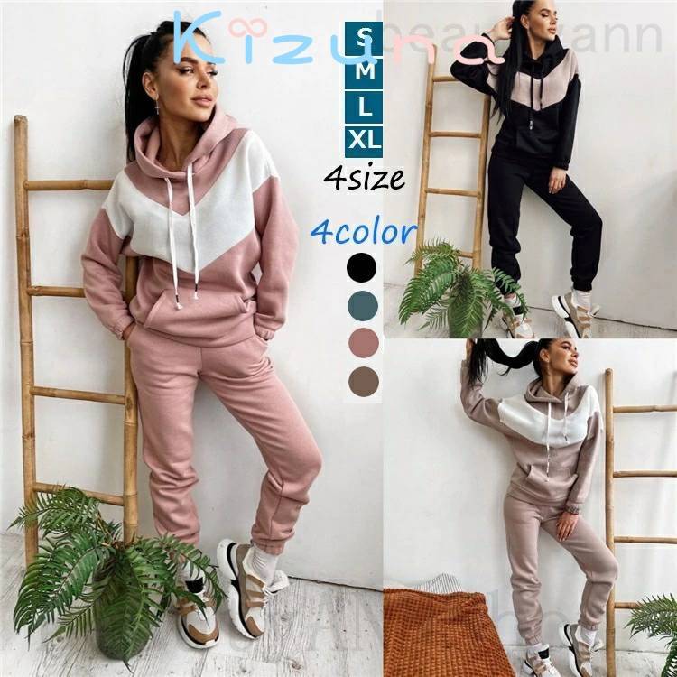 セットアップ レディース 秋冬 ジャージスウェット 2点セット 上下セット パーカー 長袖 フード付き ロ..
