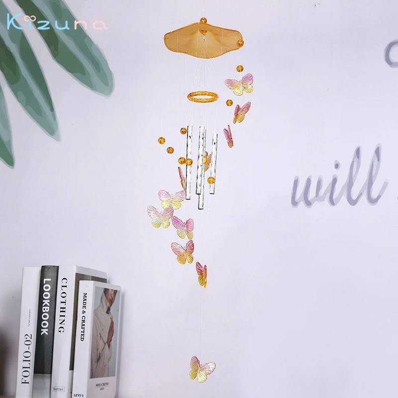 送料無料 ウインドチャイム バタフライ チョウ 蝶々 風鈴 チョウ グラデーション ドアチャイム カピス..