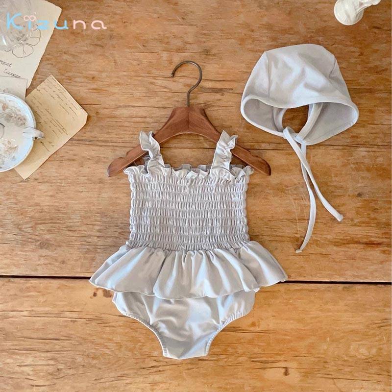 ベビー水着 ガールズ水着 キッズ 帽子つき3点セット UVカット ベビースイミング 女...