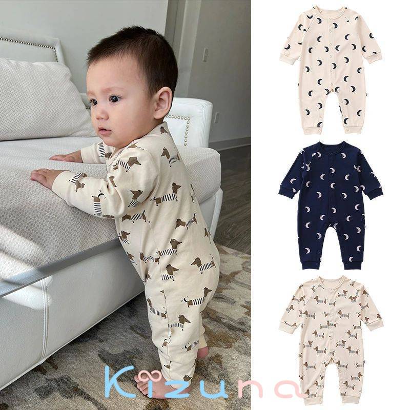 ベビー服 長袖 ロンパース カバーオール 長袖 月 dog 犬 moon ベビーパジャマ ルームウェ ...