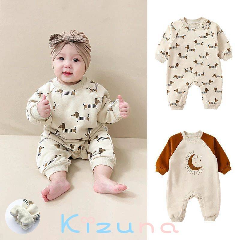 ベビー服 長袖 ロンパース カバーオール 長袖 月 dog 犬 moon ベビーパジャマ ルームウェ ...