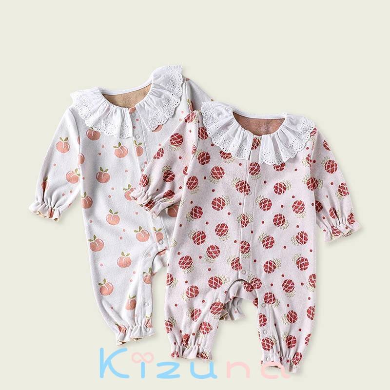 ベビー服 長袖 ロンパース カバーオール 長袖 チェリー 桃 パイナップル ピーチ peach ch ...