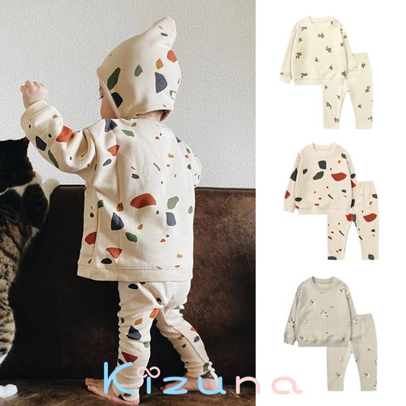 ベビー服 長袖 トップスとパンツ 上下セット オリーブ 石 綿 月ヘーゼルナッツ 女の子 男の子 0 ...