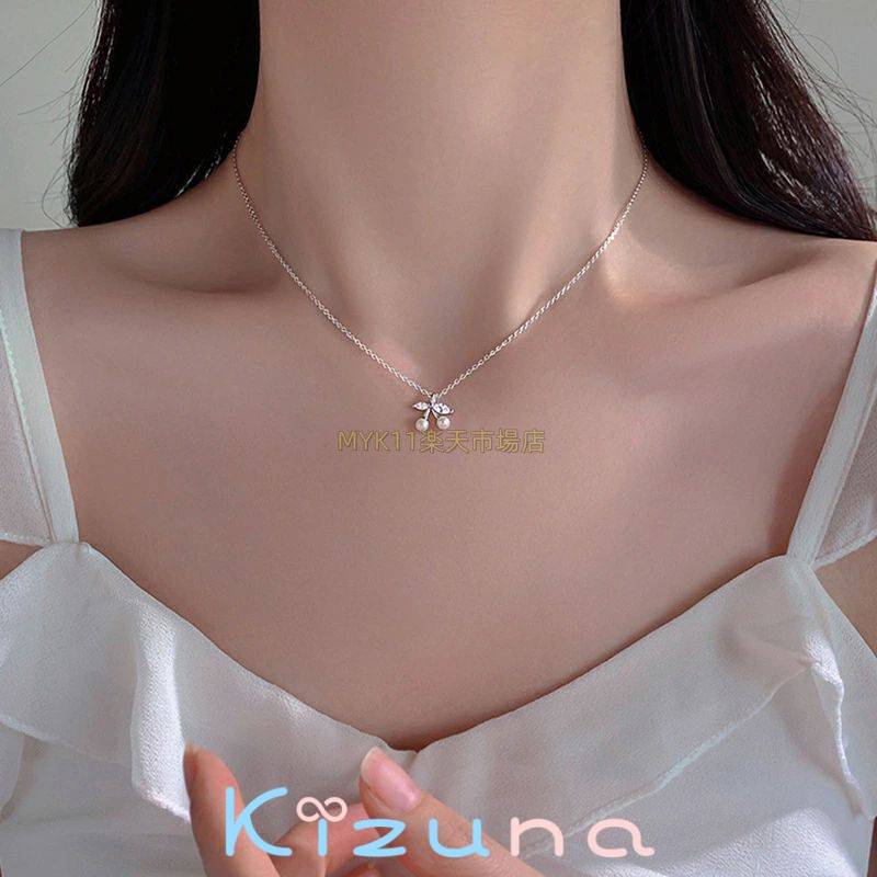 S999 純銀 チェリー ネックレス レディース 人工真珠 2連 冷徹風 ローズゴールド ホワイトゴールド 1.8..