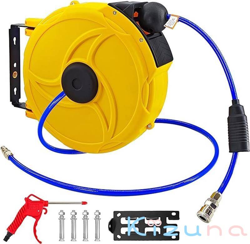 エアーホースリール 15m 自動巻取式 エアホースリール 自動巻き上げ 壁掛け 吊り下げ 天吊可能 180°回..