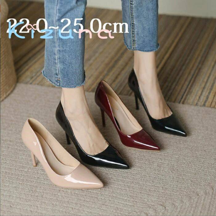 【送料無料】ハイヒール9cm ポインテッドトゥ シューズ レディース 22.0~25.0cm エナメル 走れるパンプ..