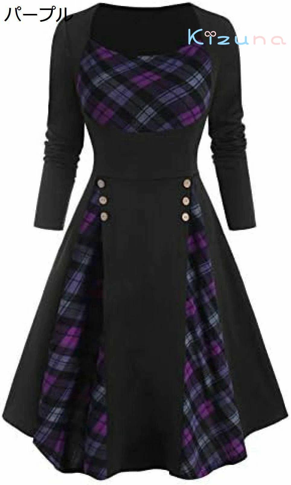 マキシスカート 秋冬 女性プラスサイズチェック柄インサートモック ドレスプラス 17l