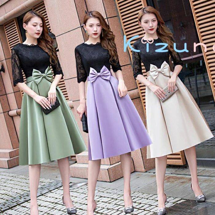 結婚式ワンピース綺麗なレースの五分...