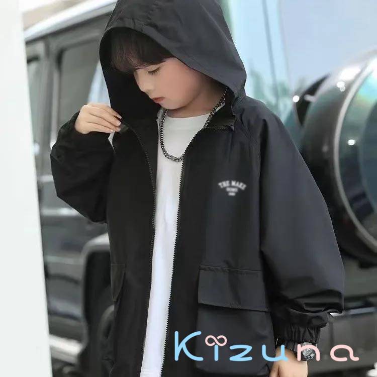 マウンテンパーカー キッズ ウインドブレーカー 撥水 男の子 ジャケット アウター 子供服 ジップアップ フード付き 薄手 防風 軽量 春 秋 普段着 おしゃれ ライトアウター キャンプ 登山 120-170cm kizuna-shop-10006340 絆shop サンプル画像2