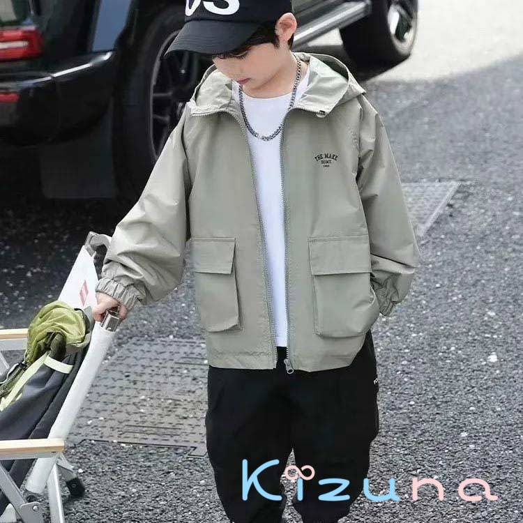 マウンテンパーカー キッズ ウインドブレーカー 撥水 男の子 ジャケット アウター 子供服 ジップアップ フード付き 薄手 防風 軽量 春 秋 普段着 おしゃれ ライトアウター キャンプ 登山 120-170cm kizuna-shop-10006340 絆shop サンプル画像3