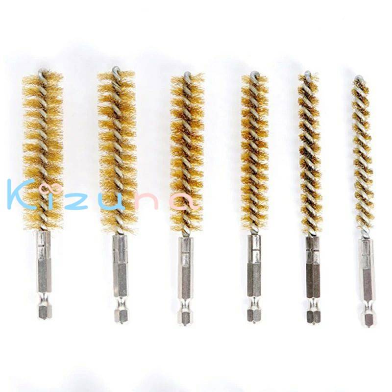 真鍮ブラシ 六角軸 ワイヤーブラシ 6個入り(8MM、10MM、12MM、15MM、17MM、19MM) 真鍮チューブクリーニ..