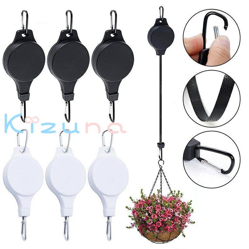 ガーデンプーリーフック 植物滑車 3PC ブラック 調整可能植物ハンガー 屋内屋外伸縮可能懸垂植物フック..