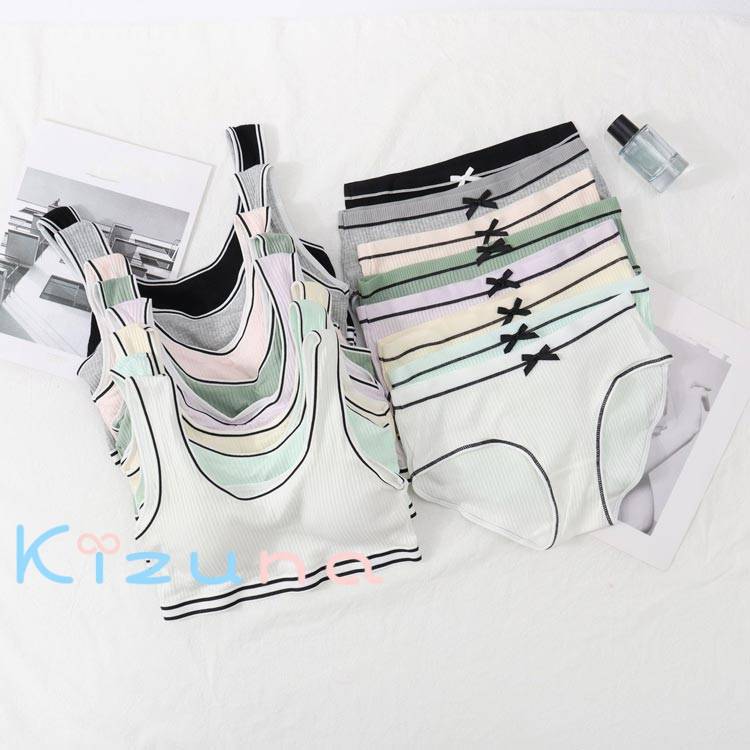 高校生 中学生 ショーツセット スポーツブラ ジュニアブラジャー 上下セット 学生 リブ ノンワイヤーブラ リボン ジュニア向け フィットネス シンプル ヨガ 運動 トレーニング ベストタイプ 子供 小学生 ショーツ 2