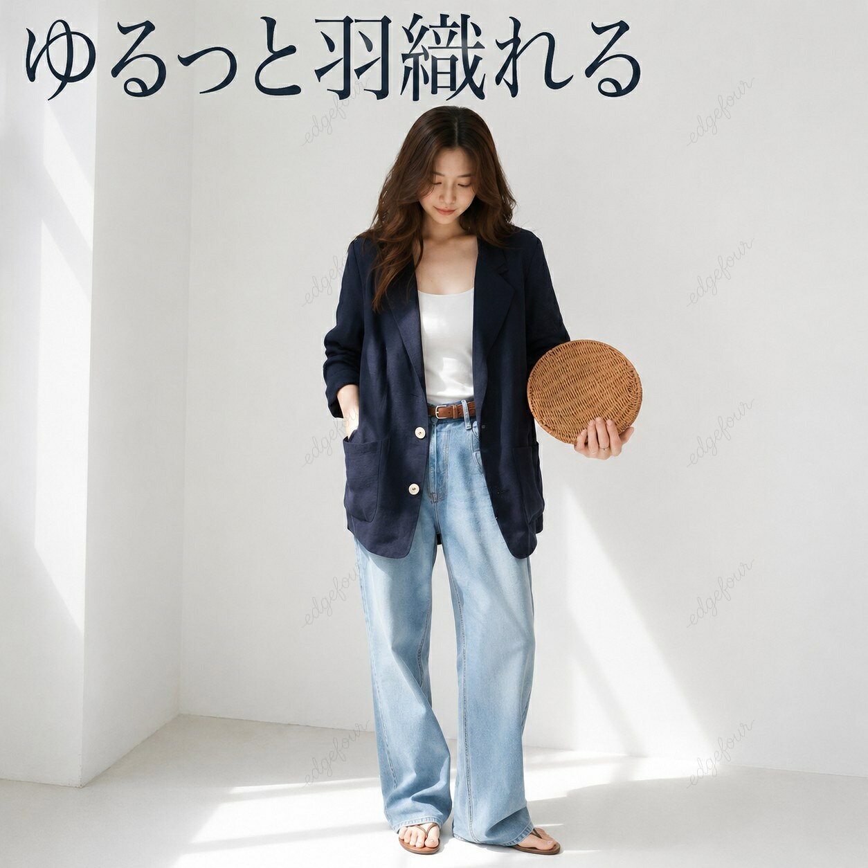 綿麻ジャケット レディース テーラードジャケット 長袖 無地 アウター リネン オフィス カジュアル 綿麻 サマージャケット 薄手 カーディガン フォーマル エレガント ジャケット 仕事用 オフィス 通勤 大きいサイズ トップス 春 夏 カジュアル 普段着 大人 上品 送料無料 kizuna13-10003356 Edgefour サンプル画像2