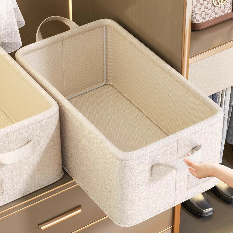 Rakuten - ＼SALE 1点5％OFF 2点10％OFF／コットンリネン 収納ボックス 折りたたみ式 衣類収納 ソックス・下着・Tシャツ・ズボン・小物 整理ボックス ベッドルーム 衣装ケース 引き出し風 通気性 おしゃれ 無地 北欧風 洋服タンス 収納バスケット 布製 収納かご