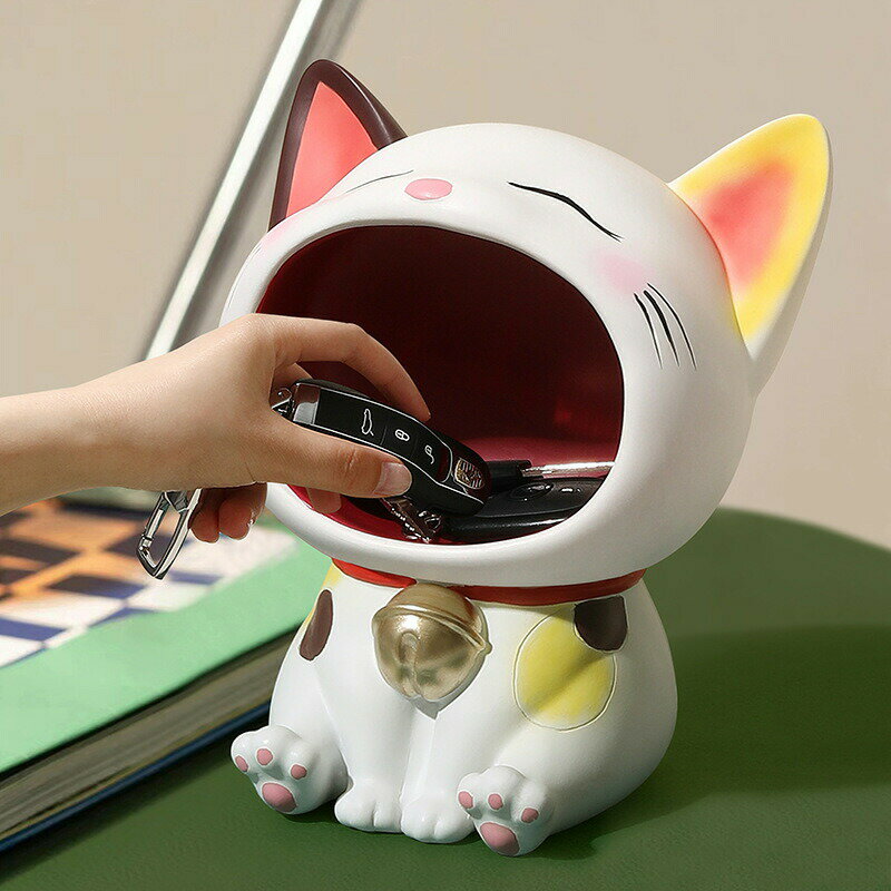 Rakuten - ＼SALE 1点5％OFF 2点10％OFF／猫の置物 玄関小物 インテリア飾り ねこ 猫ちゃん キー収納 金属 樹脂製品トレイ 鍵スタンド 小物収納 玄関収納 卓上置物 収納トレイ 動物像 彫刻装飾 玄関 化粧卓 口紅スタンド 財布 誕生日プレゼント