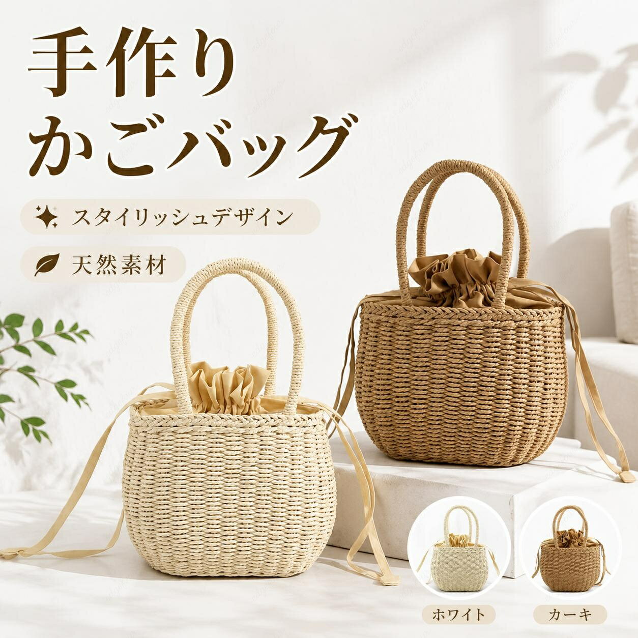 Rakuten - ＼SALE 1点5％OFF 2点10％OFF／かごバッグ レディース カゴバックハンドバッグ かご編みバッグ ハンドバッグ 可愛い お花見 手提げ ペーパーストローバッグ 巾着付き バスケット型 ナチュラル 水着 浴衣 バレンタイン カゴバック 籠バッグ リゾートショルダー