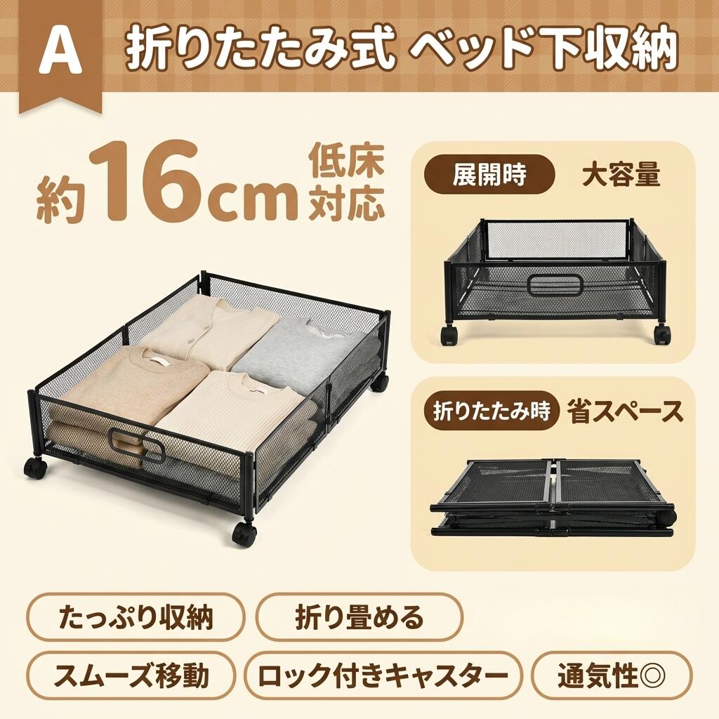 ＼SALE 1点5％OFF 2点10％OFF／ベッド下収納 キャスター付き ソファー下収納 収納ボックス 折りたたみ 収納ケース 薄型 収納ワゴン キャスター ベッド下収納ボックス ローラー付き 大容量 布団収納 薄型 衣類収納 スペース活用 隙間収納 整理ボックス 押入れ収納