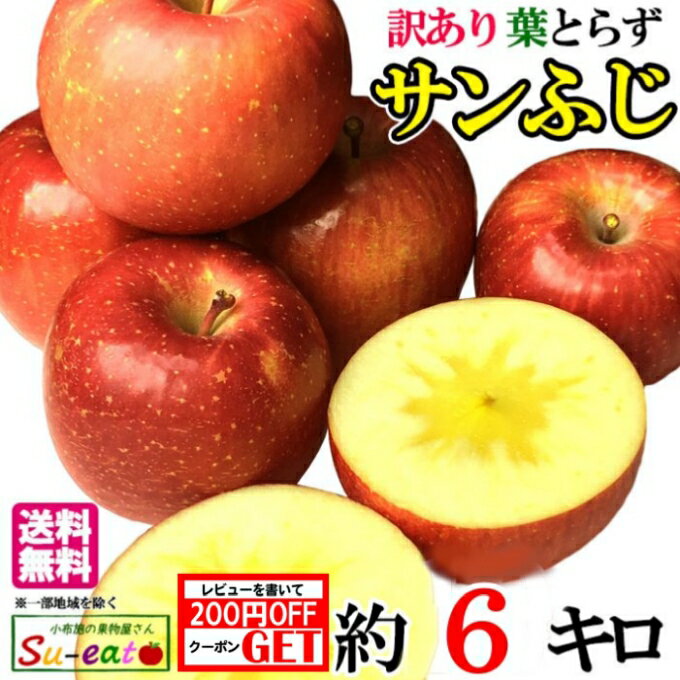 あす楽　サンふじ　葉とらず りんご 訳あり　減農薬 長野県産 6キロ　レビューを書いたら200円クーポン