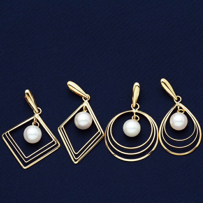 K18 アコヤ本真珠 ベビーパール ペンダントトップ 3レイヤー サークル/ティアドロップ/ダイヤ型 K18YG 18金イエローゴールド あこや シンプル フー...