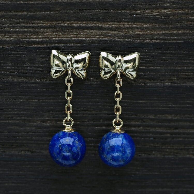 K18ラピスラズリリボンピアス18...