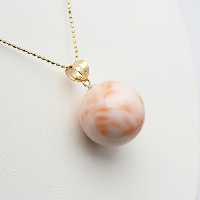 深海珊瑚 一粒 ペンダントトップ 特大ラウンド16mm K18リバーシブルバチカン 天然さんご 丸玉 大ぶり ピンク 個性的