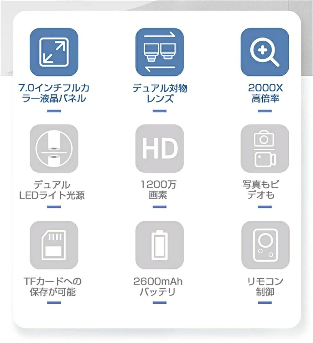 顕微鏡 小学生 子供 顕微鏡 スマホ 顕微鏡 中学生 微生物自由研究 2000倍 微生物 スタンド 7.0インチ LCDマイクロスコープ顕微鏡 500-2000倍 充電式usb 電子顕微鏡 拡大鏡 内視鏡 マイクロスコープ 2LED pc対応 肌チェック/生物観察/細かい部品チェック実験に 2
